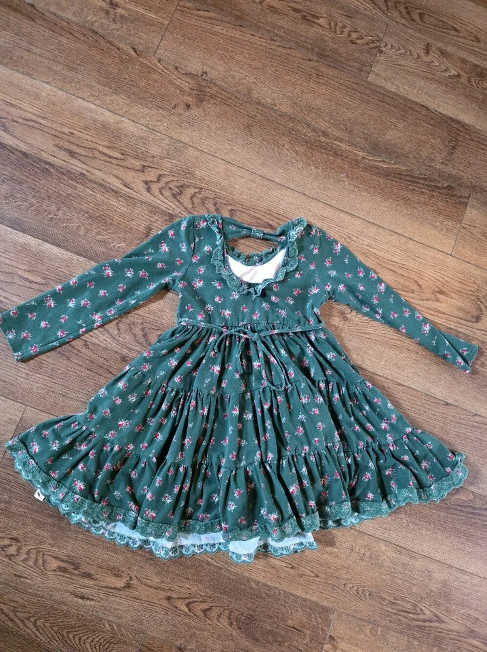 SweetHoney Green Floral Ruffle Tier Dress